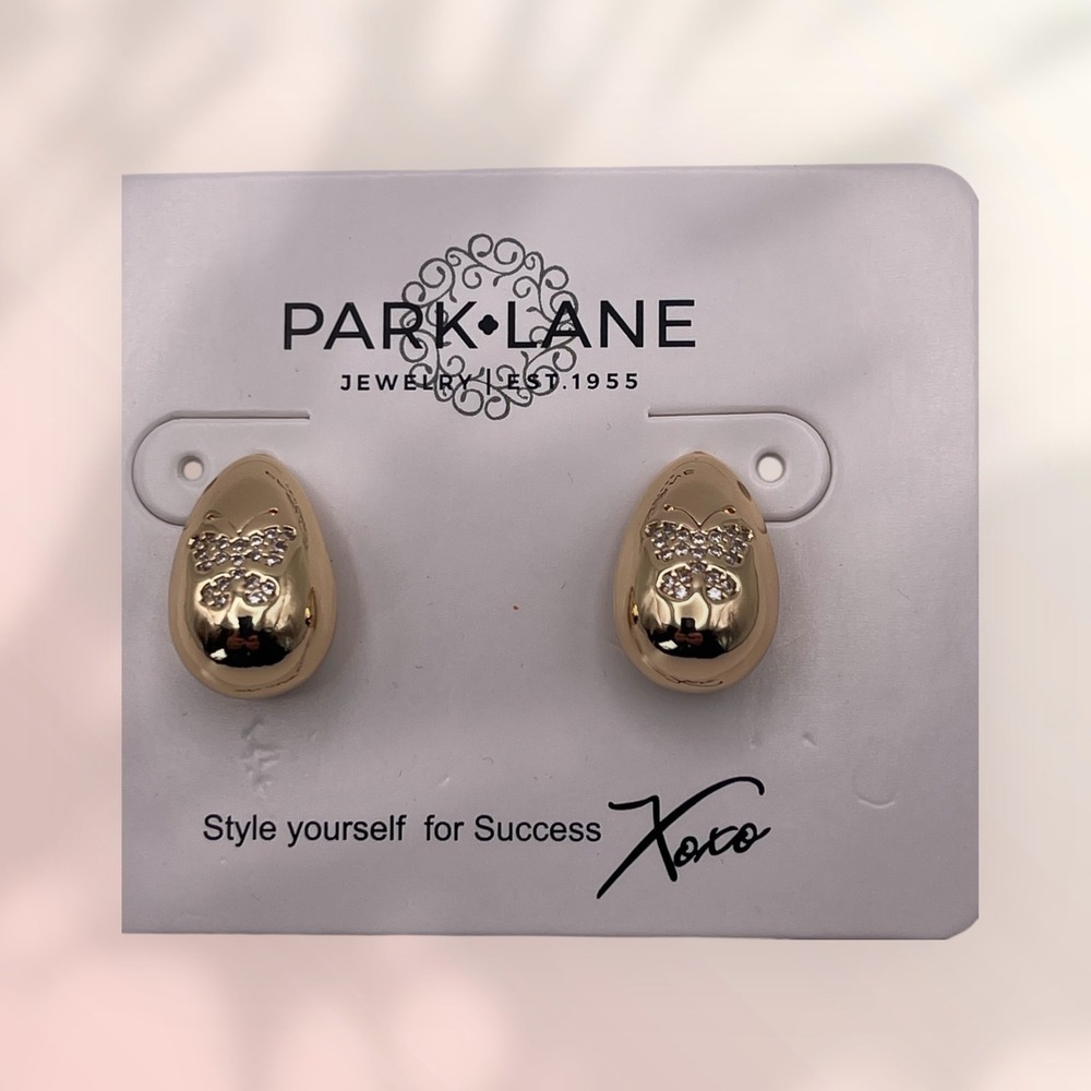 Park Lane Gold Tone Teardrop Butterfly Stud Earrings Rhinestone Sparkle